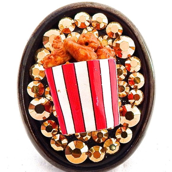 FRIED CHICKEN BUCKET SWAROVSKI RHINESTONE RING